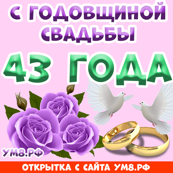 Картинка! Красивая открытка! Картинка! С годовщиной свадьбы 43 года! Лишь только истинная любовь сможет 43 года соединять вместе...