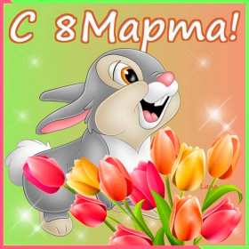 Открытки прикольные на 8 марта Открытка прикольная с 8 марта международный женский день, заяц, тюльпаны Открытка картинка открытки картинки прикольные, прикольная на 8 марта, с 8 марта, прикольные поздравления с 8 марта, прикольная картинка открытка 8 марта скачать бесплатно