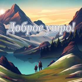 Доброе утро! Открытки с добрым утром! На фоне красивой природы. с восходом солнца. Горы, река, деревья. Красивые картинки. Доброе утро! Надпись с пожеланием доброго утра. Природа восход солнца, лучи. Река. Горы. Отдых. Хорошие атмосферные фоны. Приятные цвета. Читаемый текст. Доброго утра!