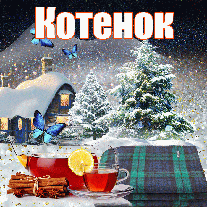 Котенок! Доброго зимнего вечера! Красивая открытка Котенку!