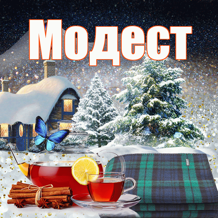 Модест! Доброго зимнего вечера! Красивая открытка Модесту!