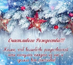 Поздравительная картинка! С Рождеством! В доме ясной вам погоды! Рождественская открытка! Даже маленькие снежинки в этот день кружатся в воздухе...