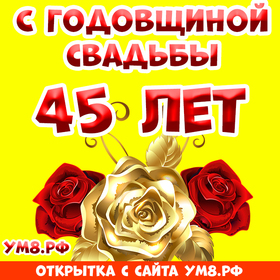 Картинка! Открытка 45 лет! С годовщиной свадьбы! Невероятный срок пройден вами рука об руку: целых сорок...