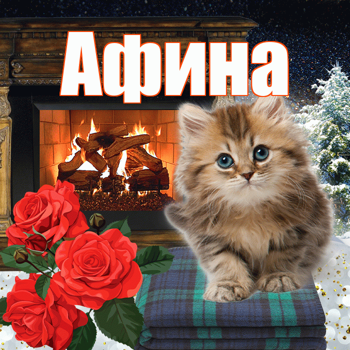 Афина! Чудесного зимнего вечера! Красивая открытка Афине!