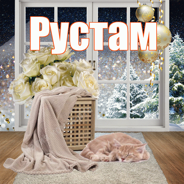 Рустам! Чудесного зимнего вечера! Красивая открытка Русту!