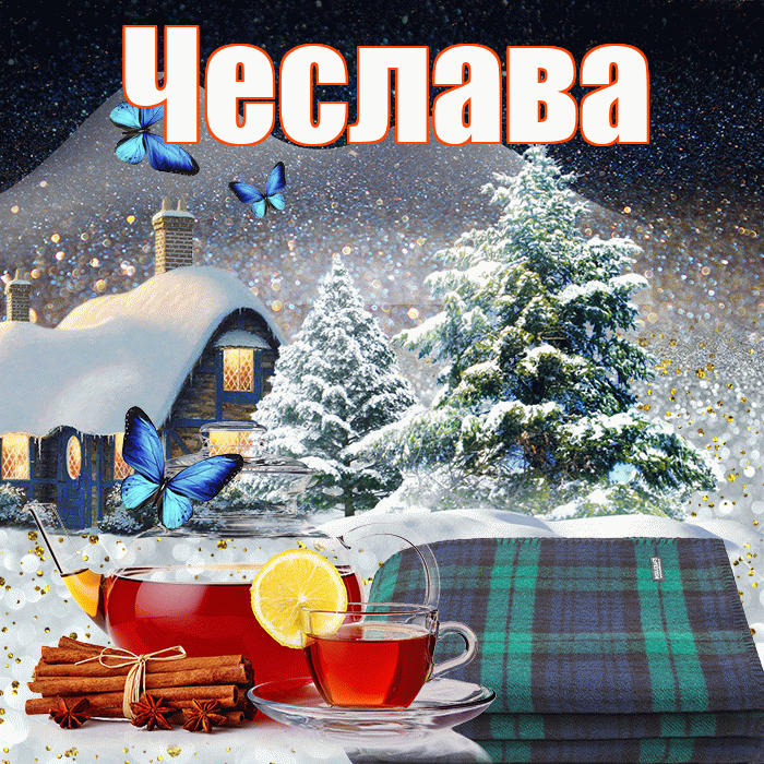 Чеслава! Чудесного зимнего вечера! Красивая открытка Чеславовне!